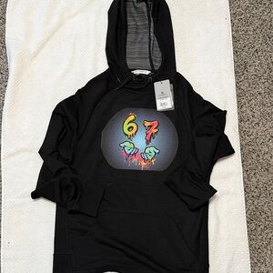 Custom Designed “6 7” Colosseum Black Hoodie with Colorful Graphic- NWT